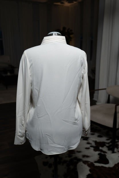 Ann Taylor Button Up Blouse With Tie at Neck